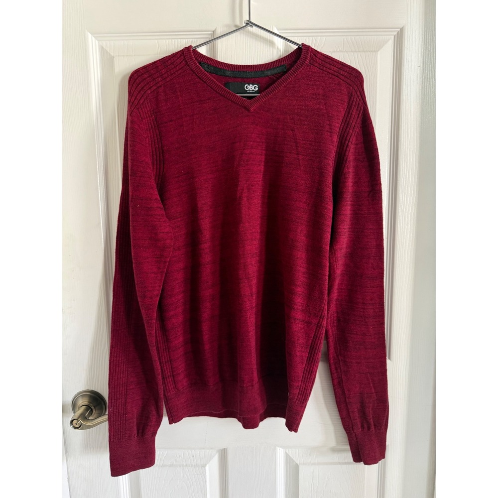 GBG Los Angeles Mens Premium Cotton V-Neck Sweater Burgundy Red Small